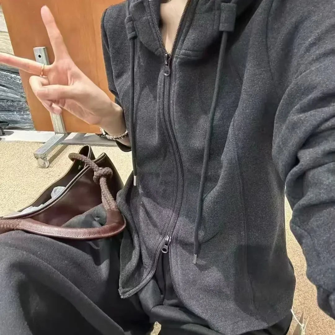 拉链长袖连帽秋季老钱风打底衫显瘦女士黑色百搭网红