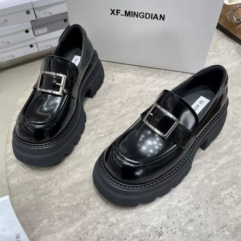 欧洲站2025春款真皮女鞋英伦风圆头厚底一脚蹬乐福鞋松糕底单鞋潮