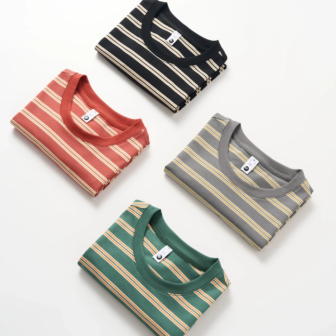 2025夏新款撞色条纹圆领短袖男款休闲爆款t恤男春夏季透气打底衫