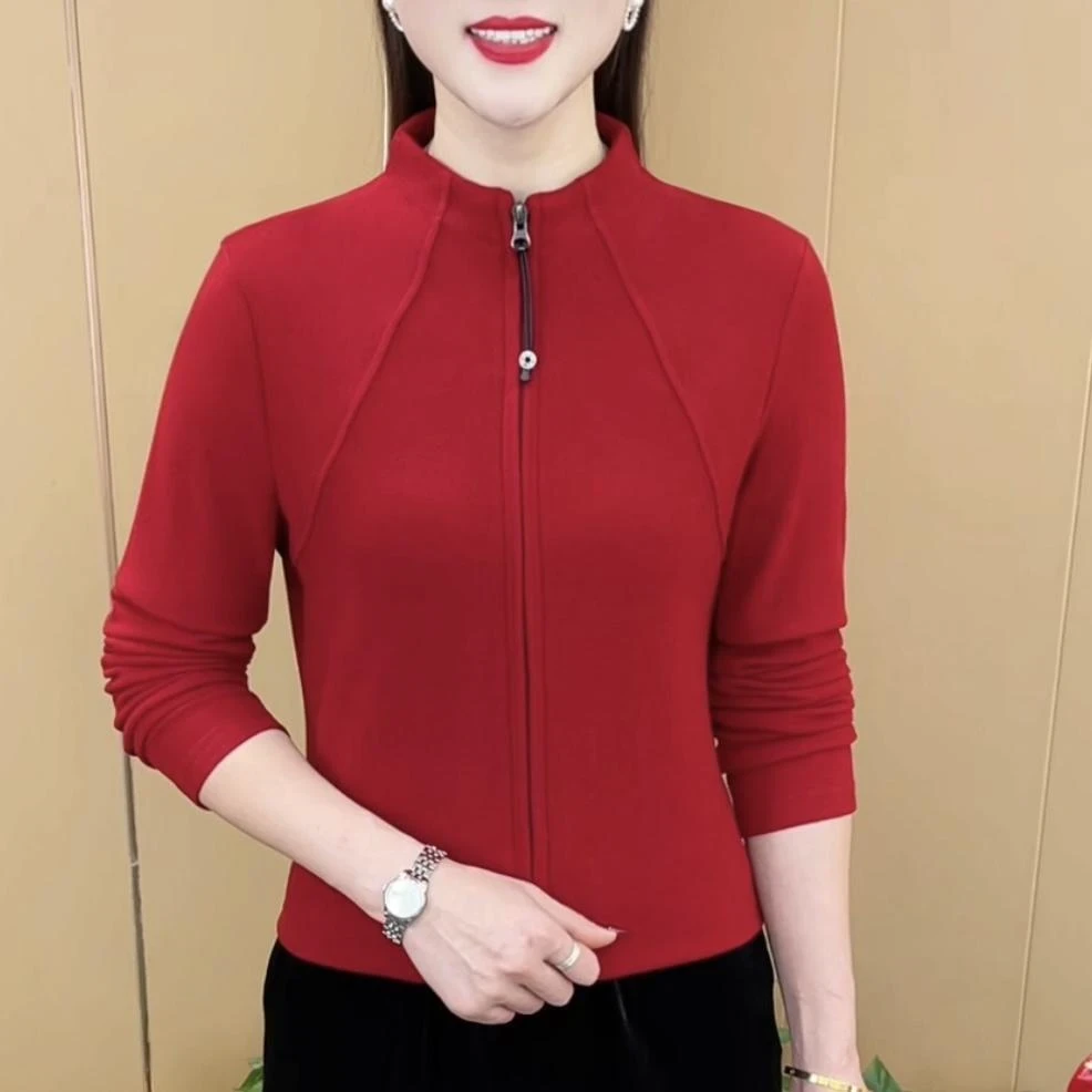 冬季新款时尚洋气纯色拉链开衫精品双面德绒气质显瘦百搭上衣
