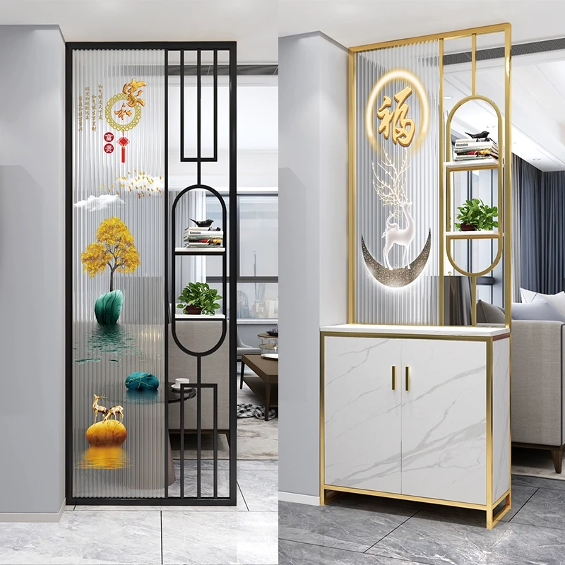 轻奢入户玄关鞋柜一体现代简约客厅进门艺术玻璃屏风隔断隔断屏风