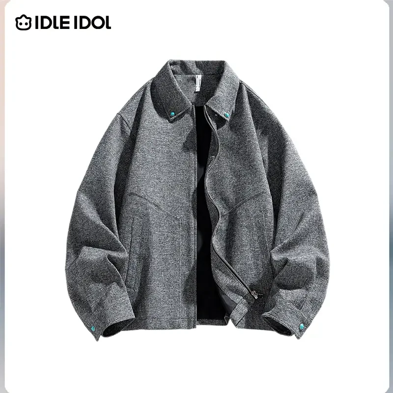 IDLEIDOLIDLEIDOL美式纯色小香风百搭休闲宽松翻领夹克男男生