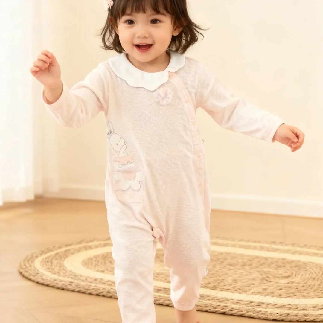 婴儿春秋纯棉长袖连体女宝宝透气哈衣新生儿爬爬服