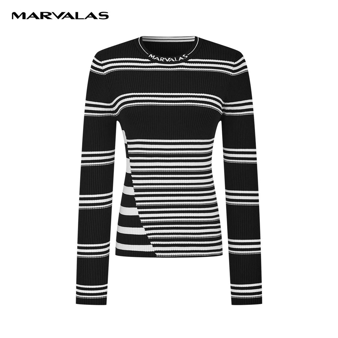 【商场同款】曼德诗条纹针织衫春装新款套头打底衫女M733308907