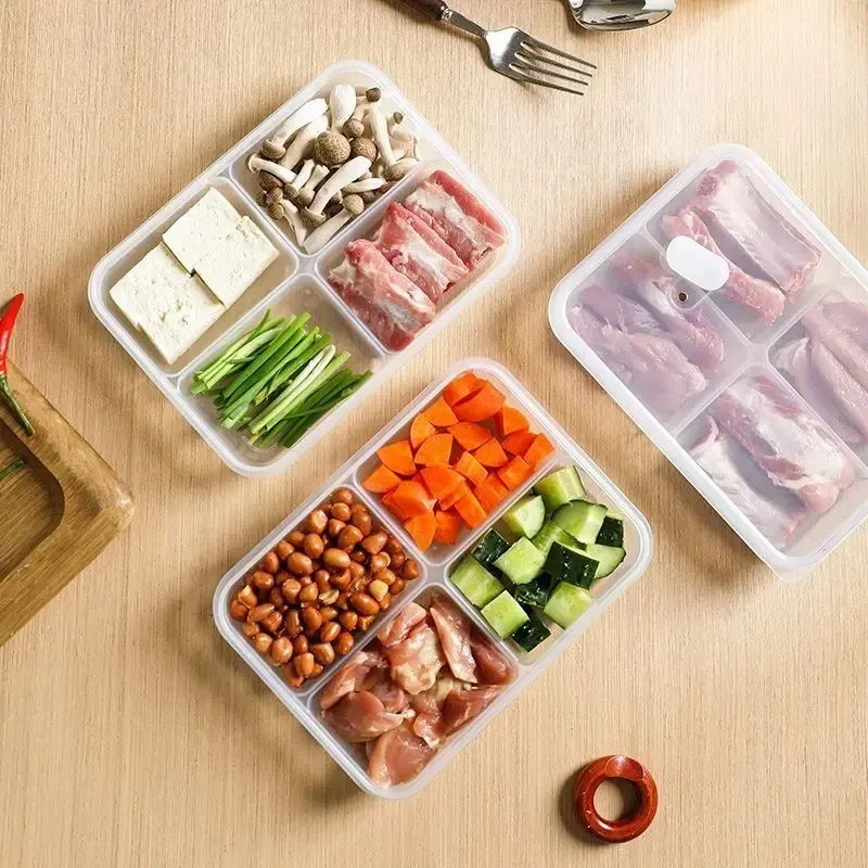 【厂家直销】冰箱4格收纳盒家用分格冻肉蔬菜食物分装盒大容量