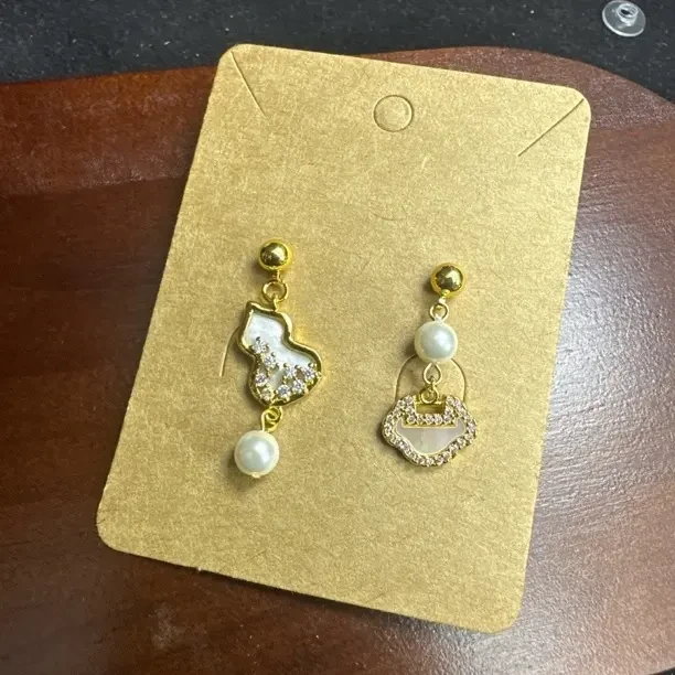 铜合金仿珍珠耳饰 耳环小众葫芦平安锁耳饰拼色百搭