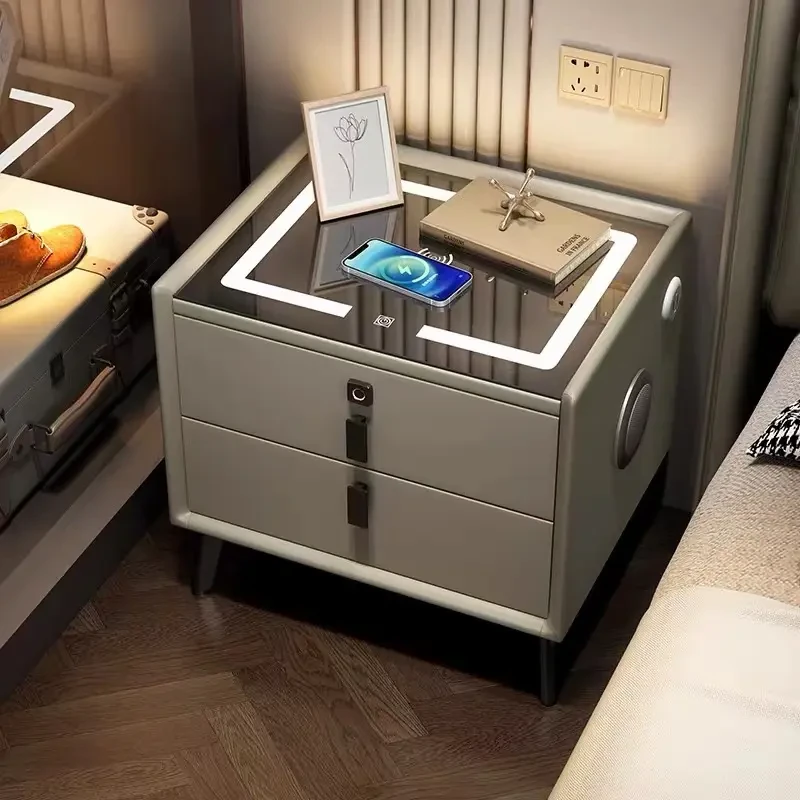 实木床柜多功能防水卧室收纳柜一轻奢蓝牙音箱指纹锁收纳柜子