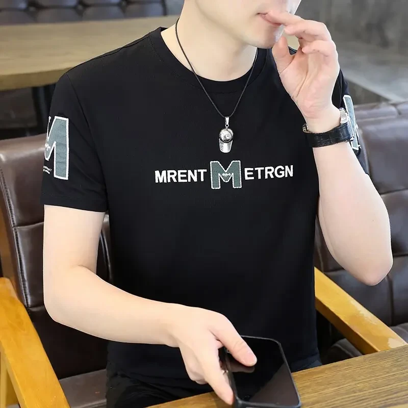 高档2025夏季新款男士短袖T恤圆领半袖体恤衫男装上衣服男装短袖t