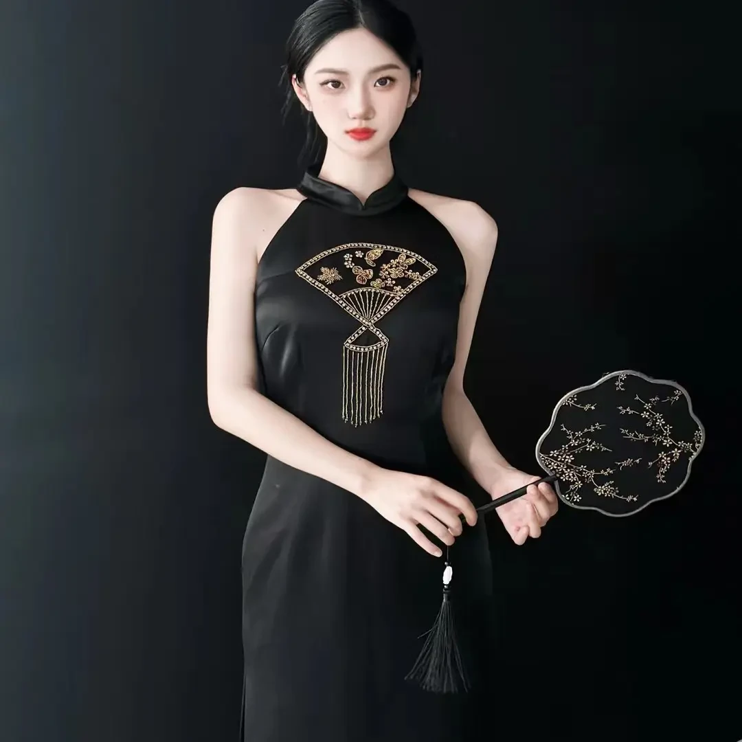 珠绣醋酸修身设计气质改良旗袍