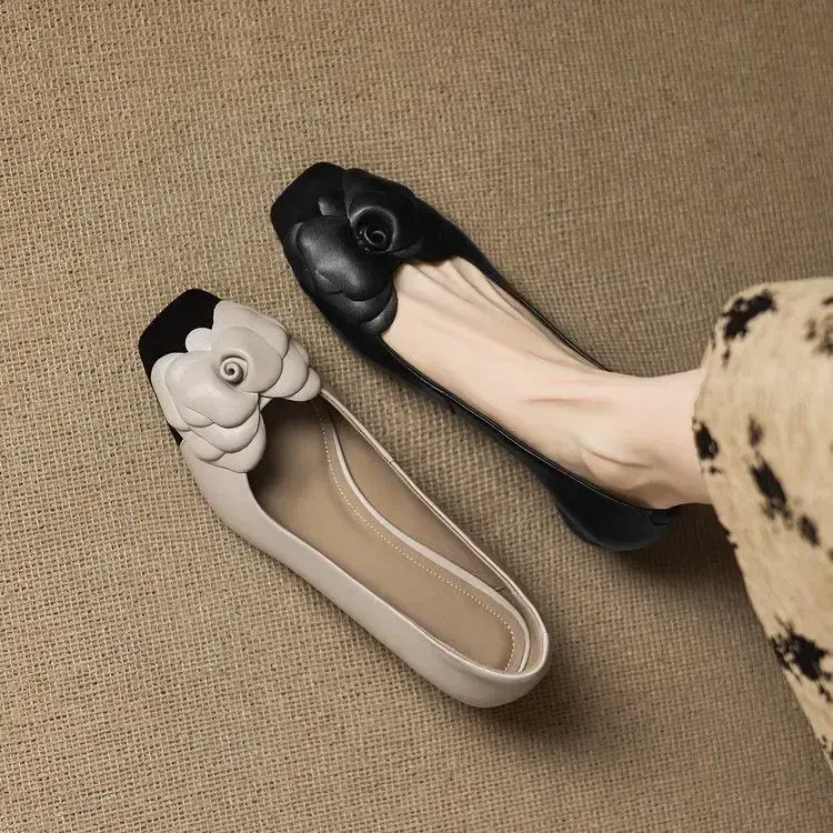 羊皮真皮法式方头软皮气质单鞋女新款新款香风拼色高跟鞋浅口女鞋