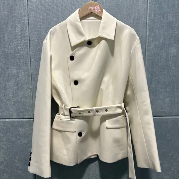 秋冬新款系腰山羊绒绵长款女士毛呢外套