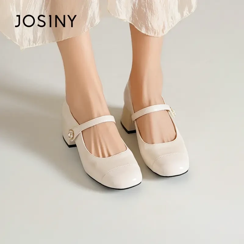 卓诗尼玛丽珍鞋女2025年春季新款一字带粗跟仙女风配裙子浅口单鞋