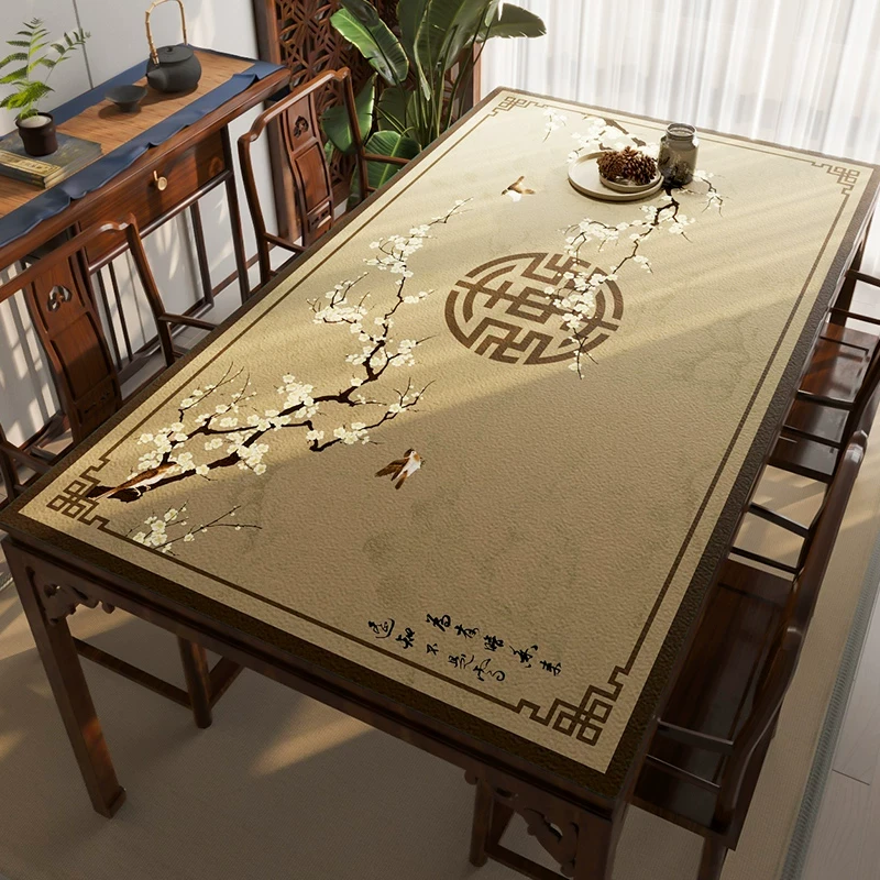中国风桌布皮革桌垫新中式茶几桌布免洗防水防油餐桌布轻奢高级感