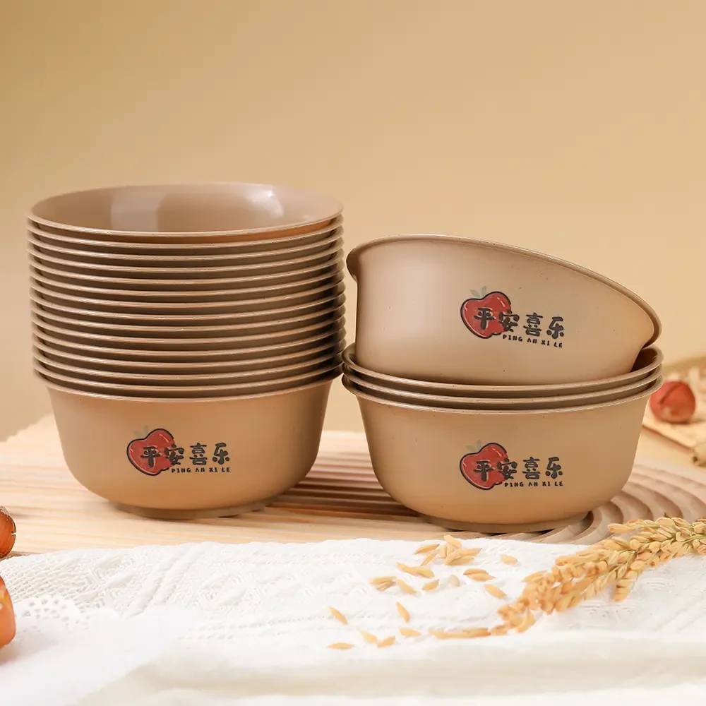 一次性稻壳碗家用商用酒席结婚家庭聚会加厚耐高温防烫食品级餐碗