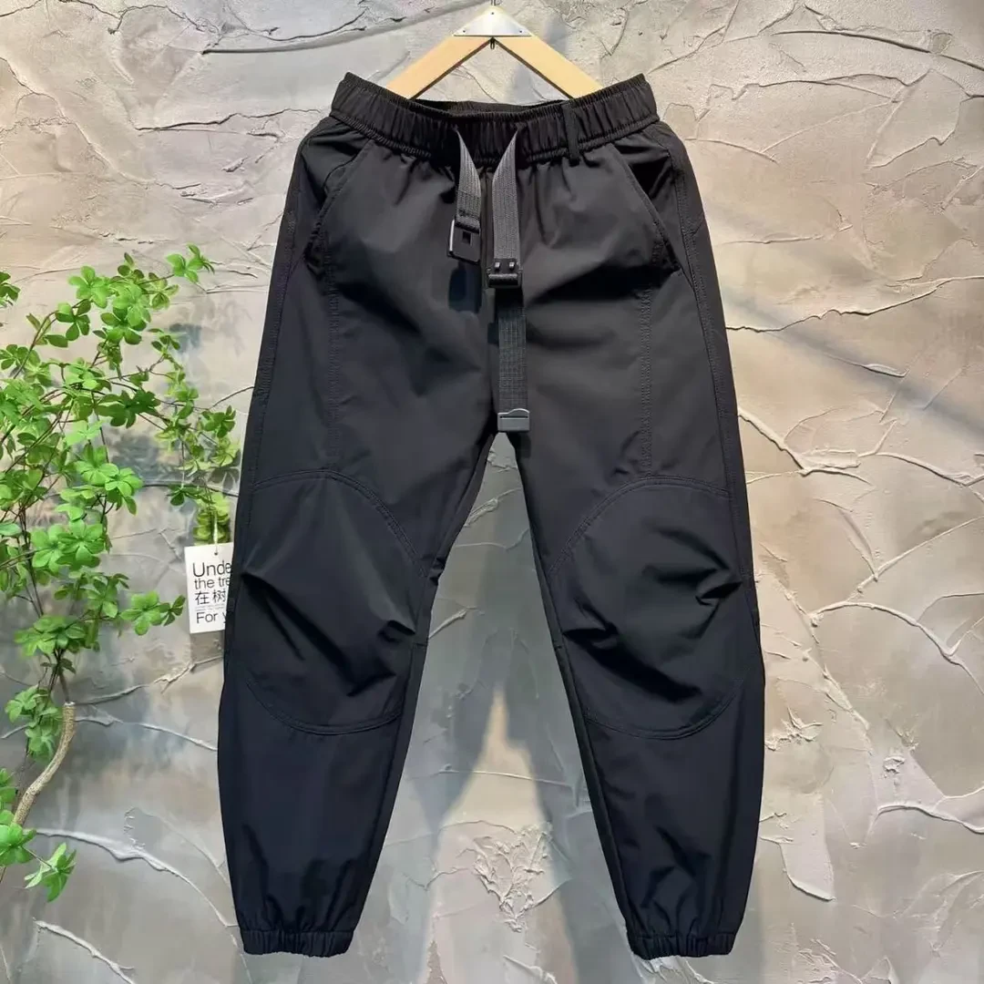 春夏新款潮流时尚拼接哈伦束脚休闲户外百搭纯色宽松复古弯刀裤