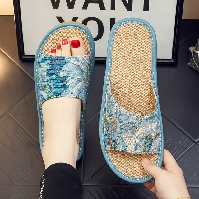 夏季棉麻布拖鞋亚麻新中式女室内家居家用防滑软底复古风布艺四季