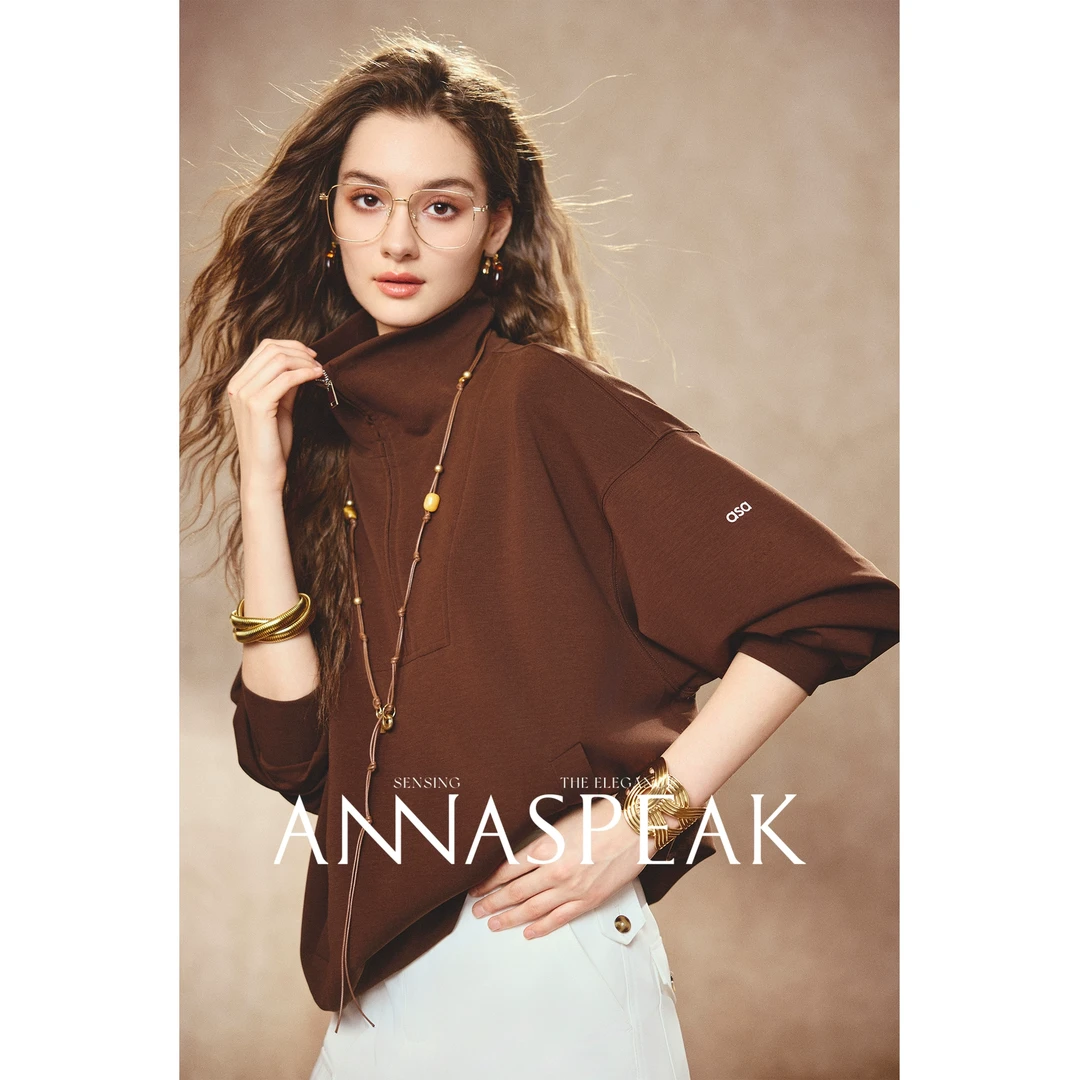 ANNASPEAK莫代尔棉混纺 运动休闲立领时髦卫衣