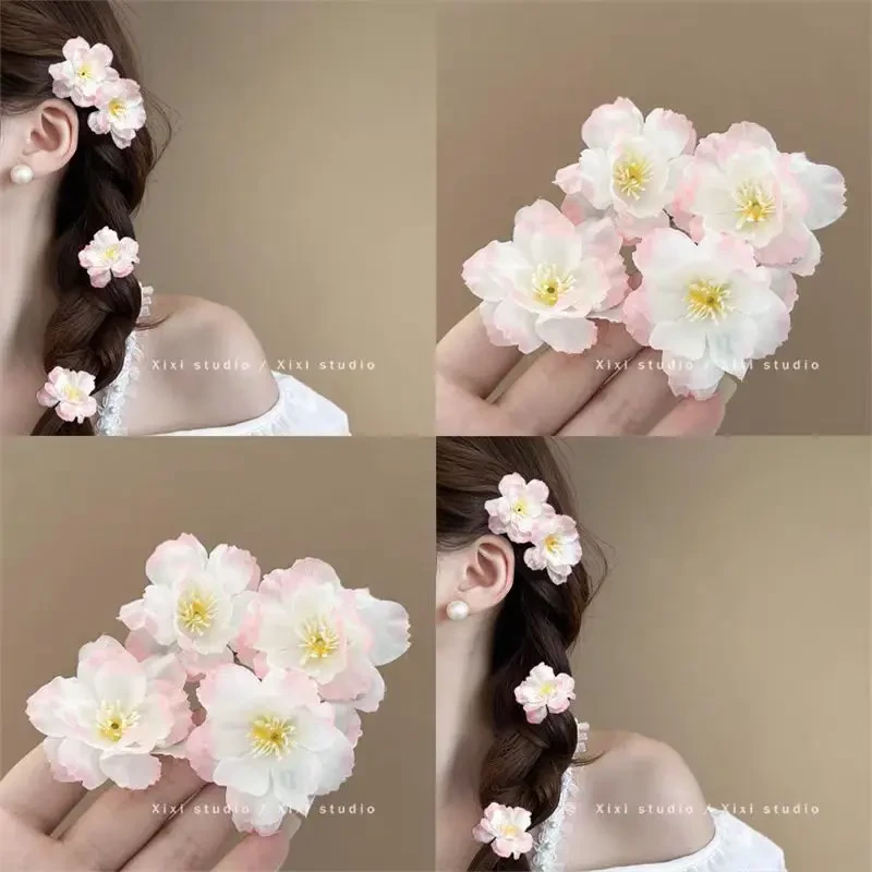 花语呢喃!浅粉樱花发夹!仿真花朵侧边发卡氛围感拍照头饰盘发器xk