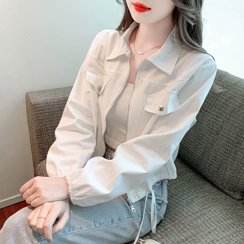 2025年新款POLO领长袖女士外套女春秋百搭小个子抽绳短款夹克上衣