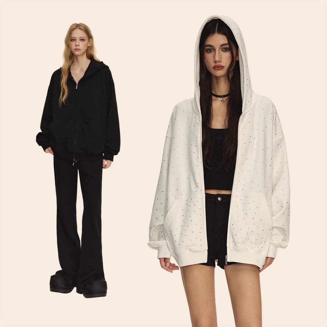 【25春夏】CLIMAX VISION400克重磅满钻压烫针织拉链开衫连帽卫衣