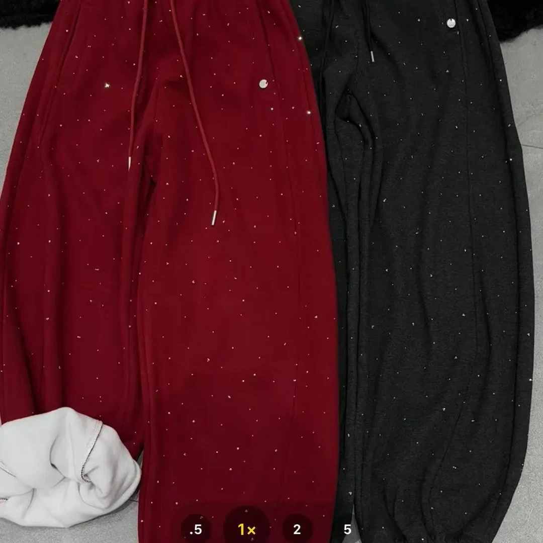 爆闪红色加绒加厚休闲裤