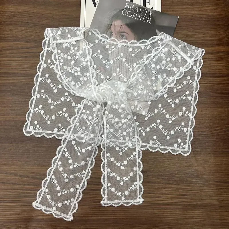 韩系蕾丝海军领小披肩女2025新款氛围感时尚甜辣妹丝巾围巾百搭