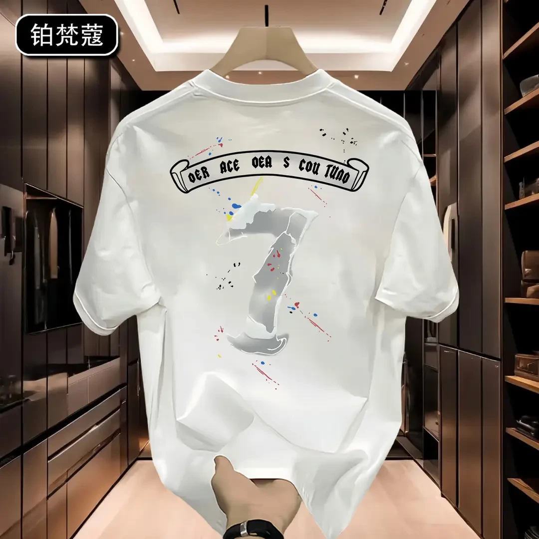 铂梵蔻男士痞帅潮流休闲印花ins短袖T恤夏季百搭上衣圆领纯棉美式