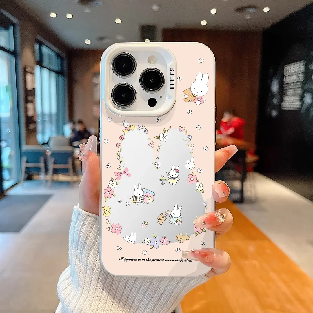 彩银壳碎花兔兔适用苹果16华为oppo小米15vivo荣耀oppo红米iphone