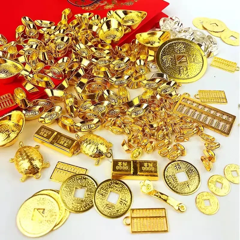 硬币摇钱发财树DIY材料黄水晶合金币铜钱招财进宝迷你小元宝饰品