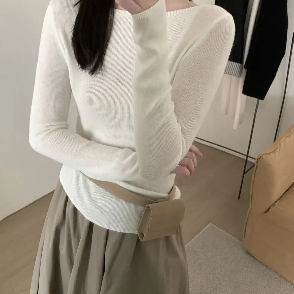 婳婳女装毛针织衫女套头古风修身针织上衣秋冬针织短款黑色