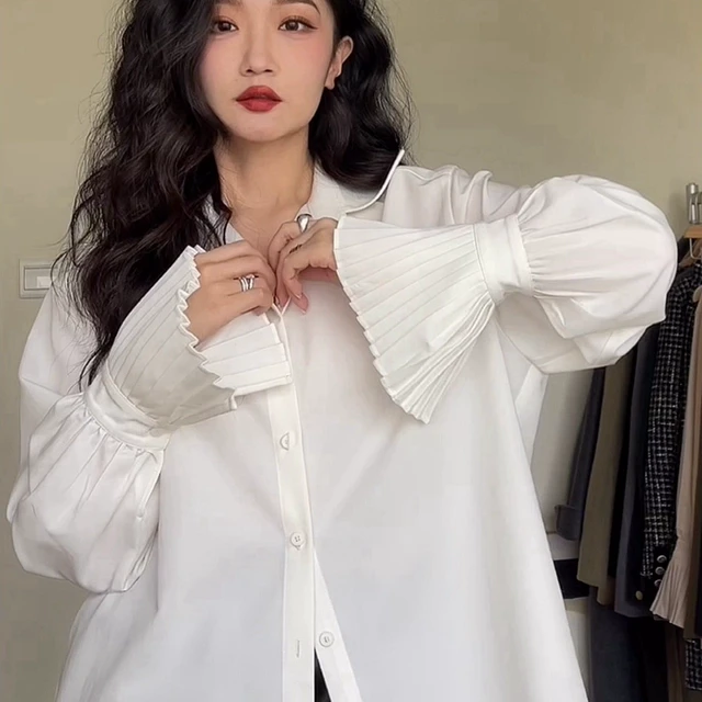 法式风琴袖白色衬衫女春季新款设计感衬衣小众洋气时尚别致小上衣