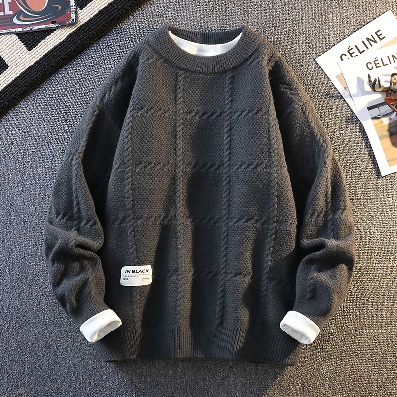 啄木鸟男士2024秋冬季新款时尚潮流圆领毛衣男休闲百搭宽松韩版潮