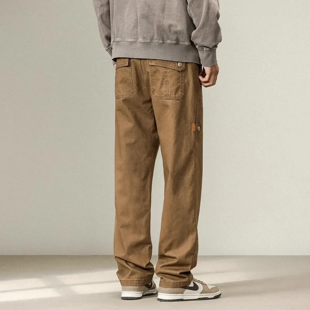 Cebrodz直筒工装裤男士阔腿纯棉长裤子简约卡其色新款休闲裤男裤