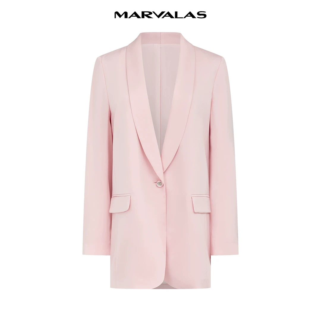 【曼德诗】纯色西服春装新款醋酸一粒扣设计西装外套M423308048