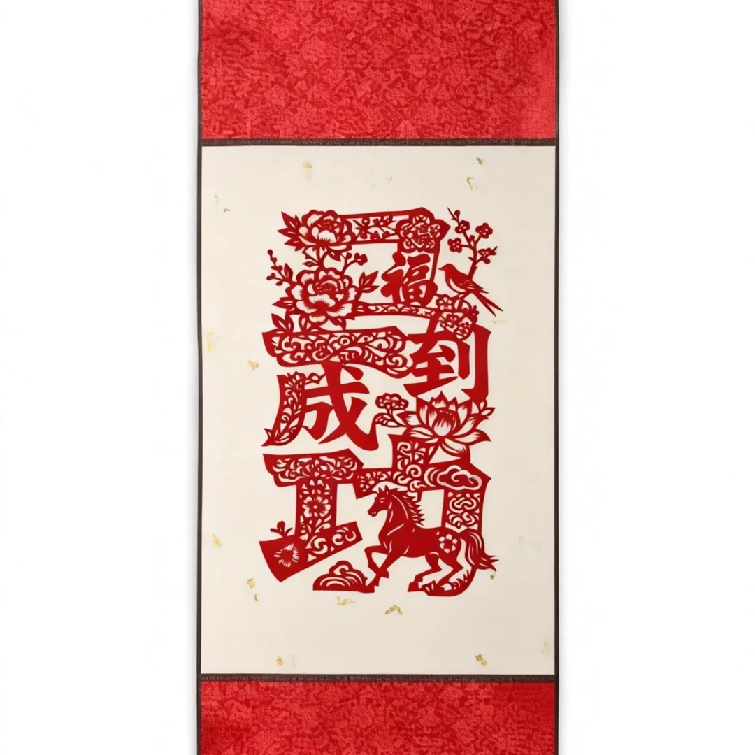 马年精美手绘挂历日历挂件高端绢布卷轴挂画