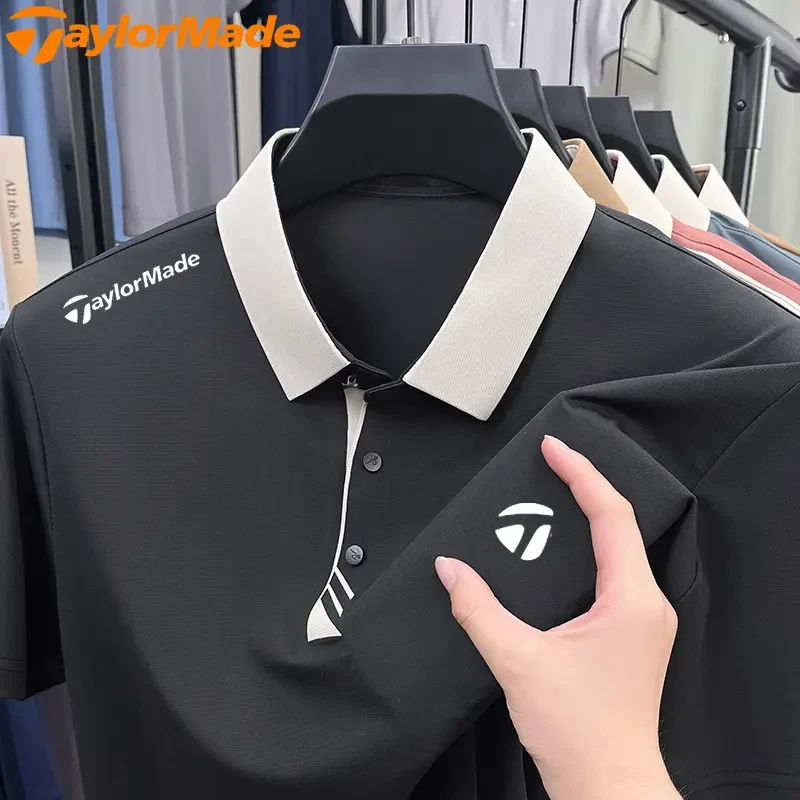 Taylormade泰勒梅高尔夫夏季桑蚕丝polo衫男运动休闲透气t恤短袖