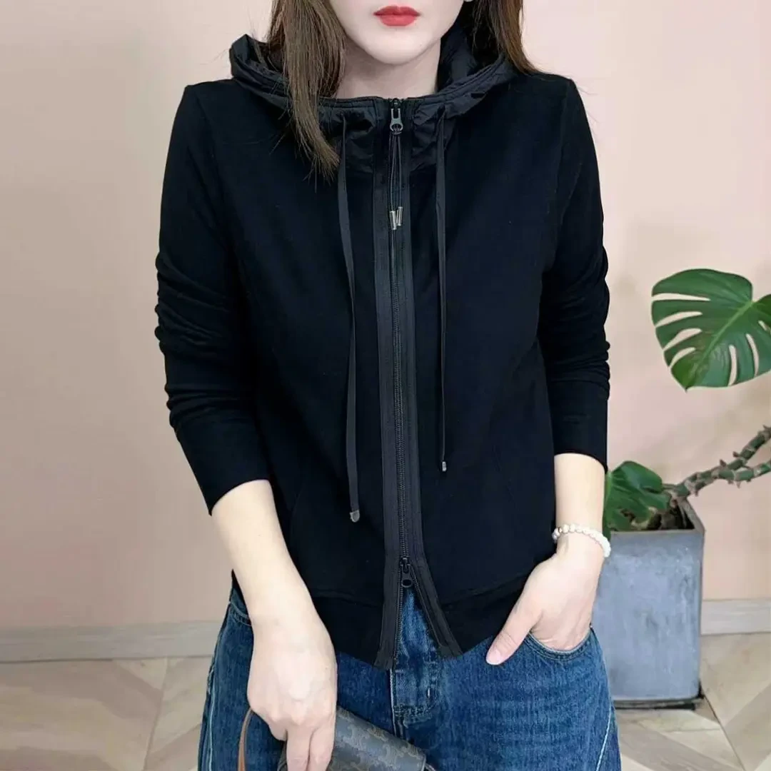 2025秋冬新品时尚潮流百搭双面绒连帽外套休闲女士长袖上衣8180