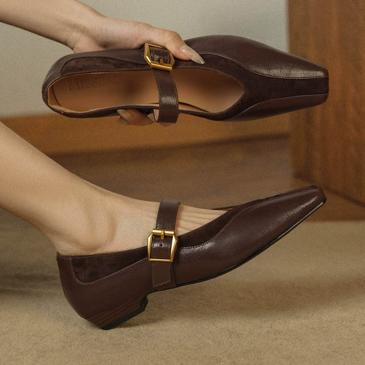 1cm低跟2025新款方头粗跟胶粘工艺耐穿黑百搭复古风日常浅口单鞋