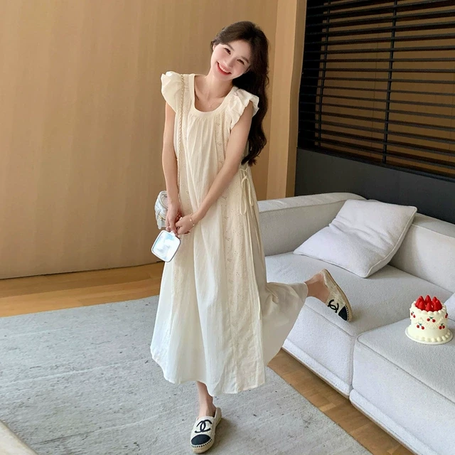 白色蕾丝拼接小飞袖连衣裙女2025年夏季新款法式温柔风仙女初恋裙