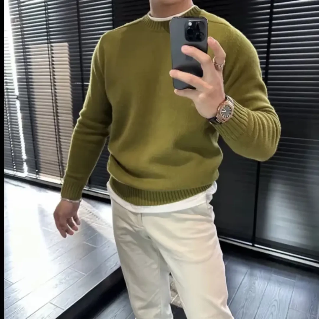 秋冬男士毛衣马鞍肩轻奢休闲加厚针织衫男生纯色百搭长袖保暖上衣