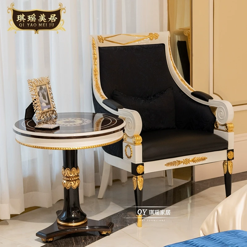 琪瑶法式奢华桃花心实木卧室休闲椅欧式别墅古典单人椅角几组合