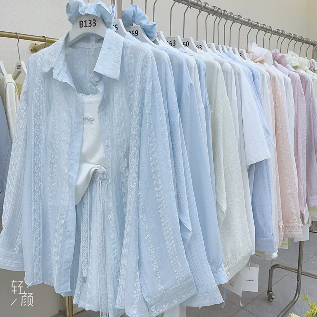 韩版简约色长袖衬衫防晒三件套女2025夏季新款宽松显瘦休闲上衣新