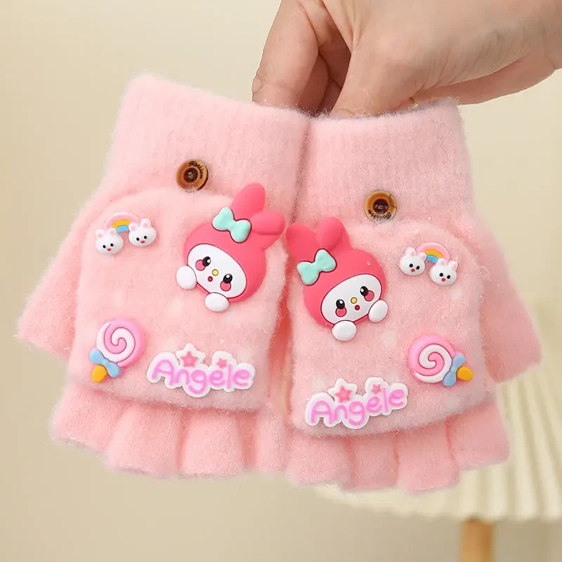 儿童手套女冬季保暖3-16岁女童可爱兔子学生写字卡通翻盖手套I023