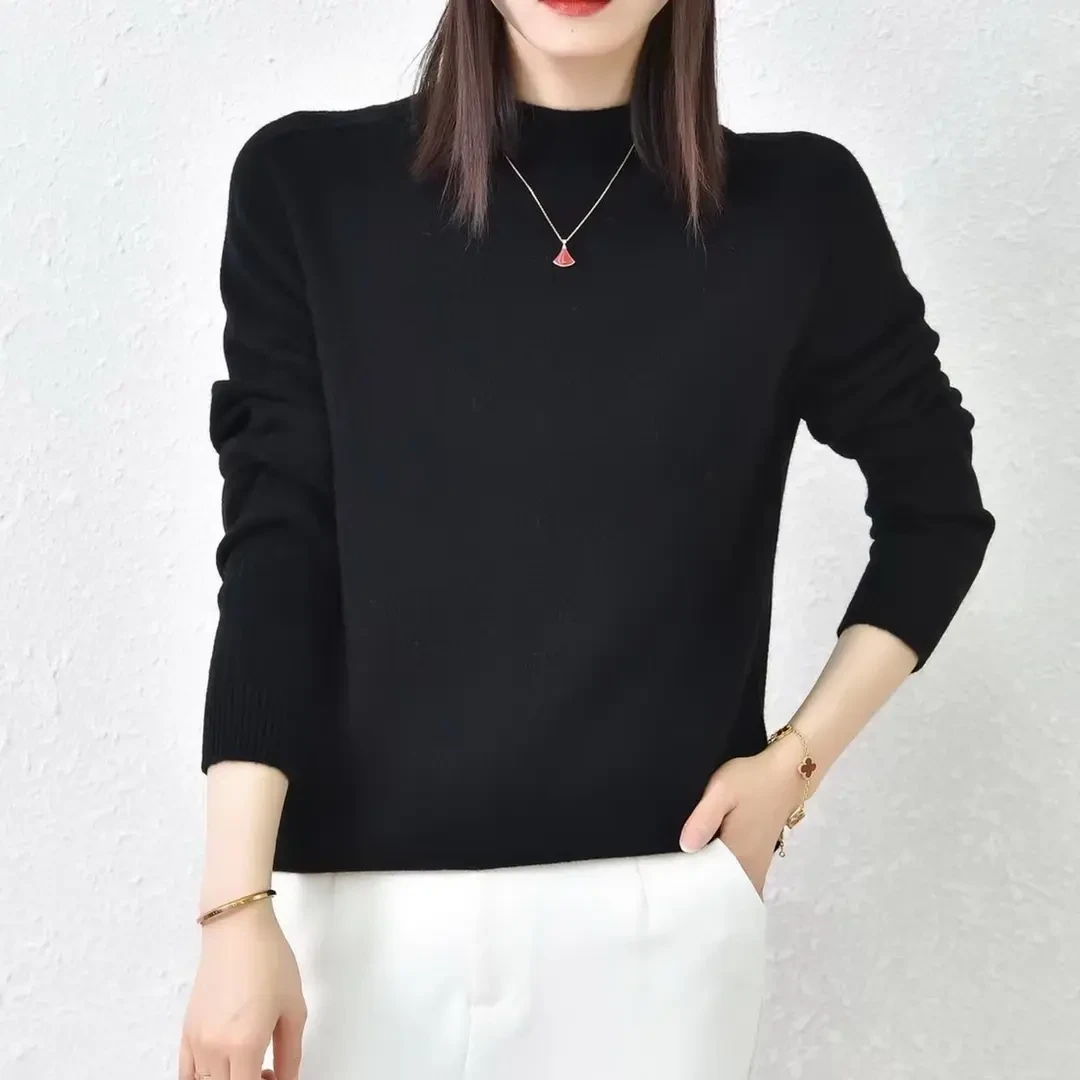 花花/98-百搭无缝纯色女净版绵羊毛针织衫