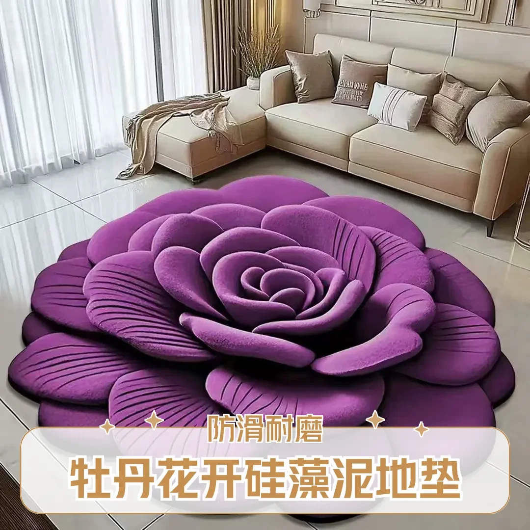【新疆包邮大号80*80硅藻泥】新款硅藻泥牡丹地垫入户浴室卧室防滑
