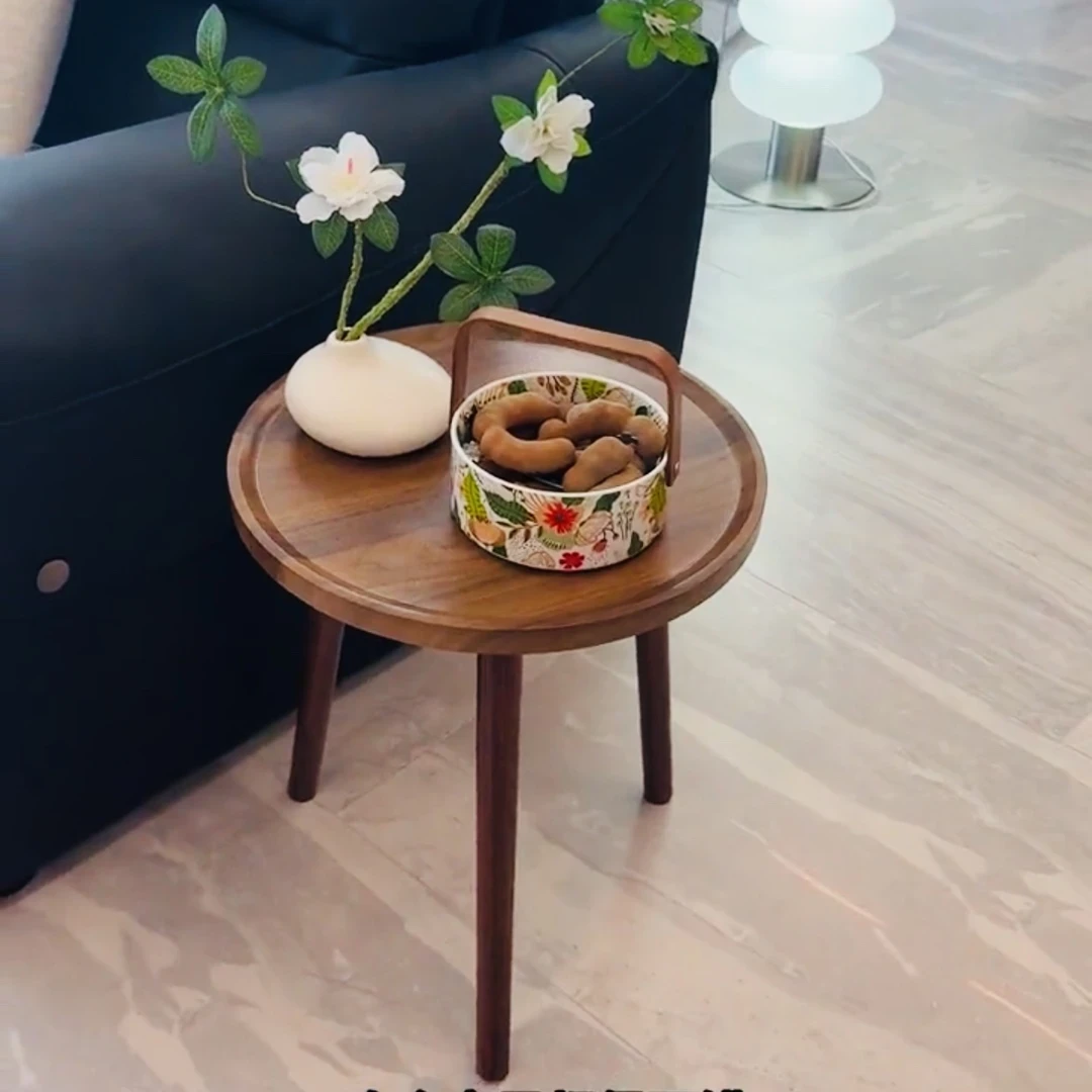 美式圆形沙发移动角几床边小桌子茶几桌子可移动边几桌复古摆件