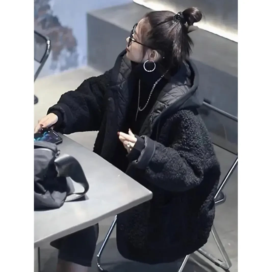 今年流行的女式棉衣2025冬季新款中长宽松绗缝黑色棉衣热款