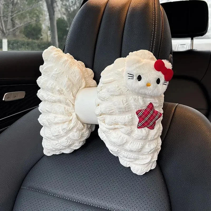 可爱蕾丝泡芙kitty车用靠枕女士车内座椅枕头汽车头枕护颈枕车载