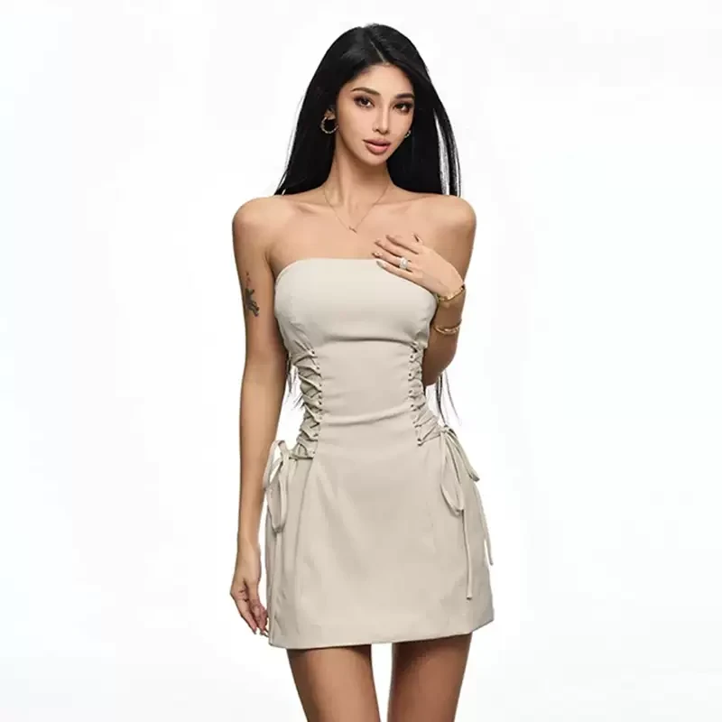 设计感绑带收腰显身材美式辣妹风抹胸2025年夏季新款包臀短裙子女