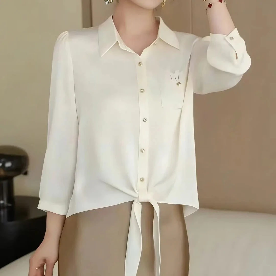 春季新款女装通勤翻领气质小香风长袖衬衫